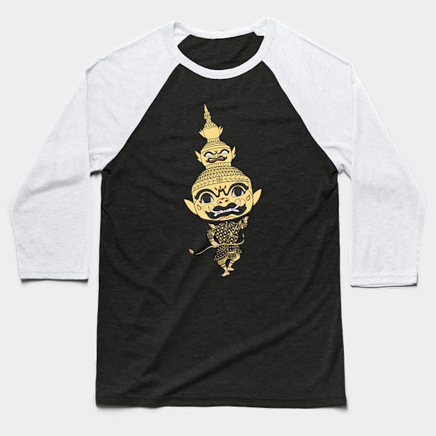 Khmer Cambodian Hanuman Traditional Masked Dancer Baseball T-Shirt by KhmeRootz